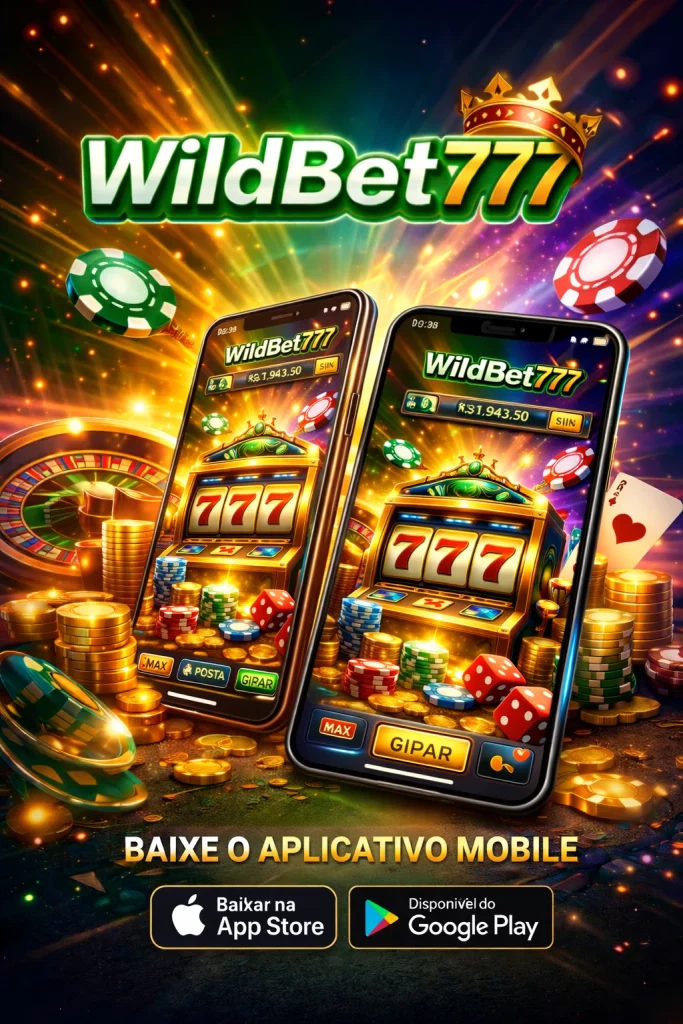 “Aplicativo mobile do WildBet777 Casino exibido em smartphones com jogo de slot 777, fichas de cassino e interface otimizada para celular”